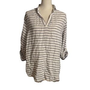 Murano Baird McNutt Linen Striped White and Blue Long Sleeve Shirt